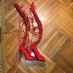 NEW RED LACE UP KNEE HIGHS